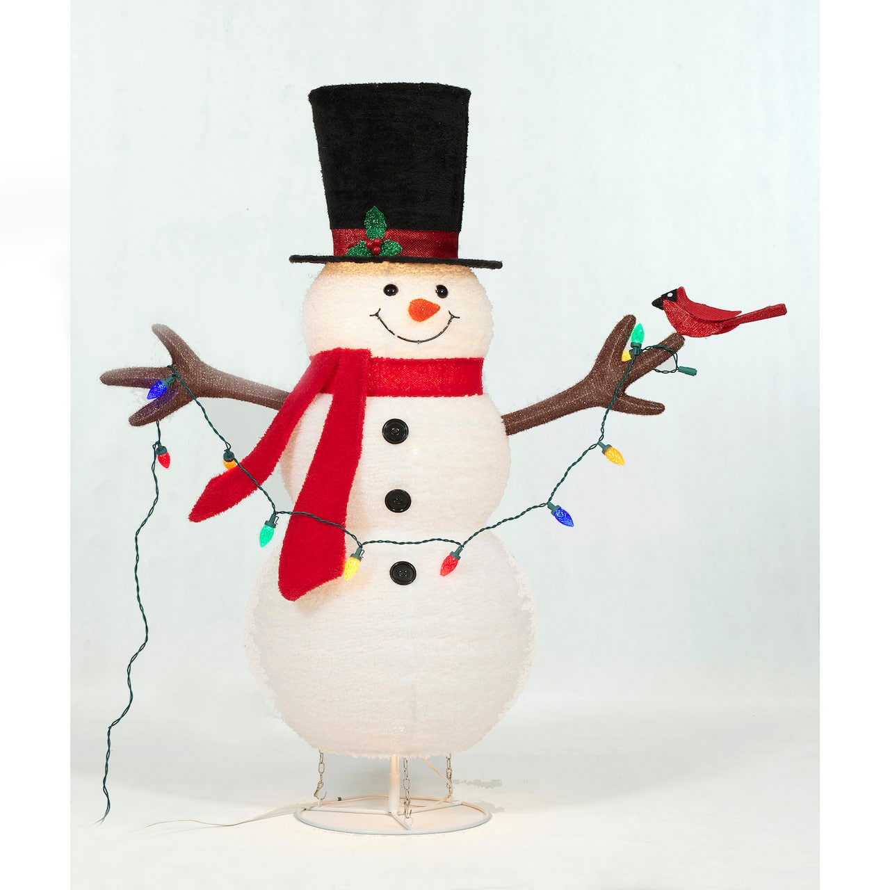 4ft. Pop-Up Fluffy Snowman Sculpture with String Lights
